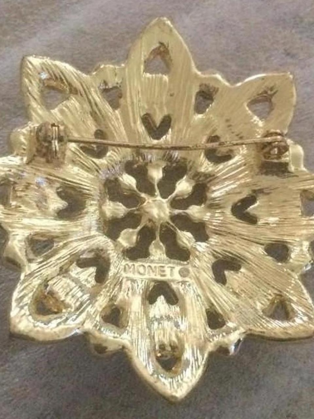 Red Rhinestone Monet Snowflake Pin - Picture 2 of 2